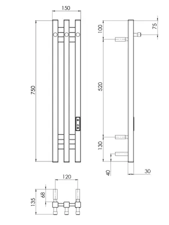 Полотенцесушитель электрический Gloss & Reiter URBAN Э2.К.12х75.PI3 Таймер.,черный - фото 2